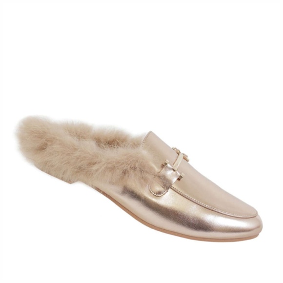 Rose Gold Faux Fur Trimmed Mule - Picture 8 of 8